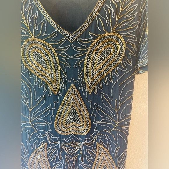 Haute Hippie Navy Silk Beaded Paisley V-Neck Mini Dress Size XS - Picture 4 of 7